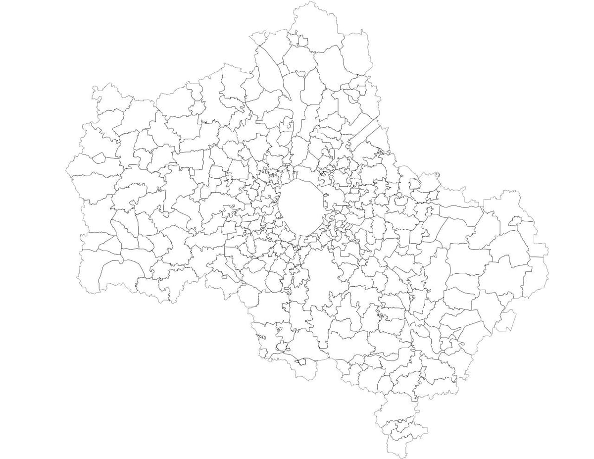 Moskva નગરપાલિકાઓ નકશો