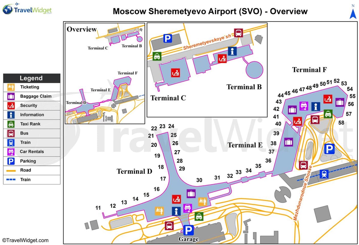 Sheremetyevo નકશો ટર્મિનલ